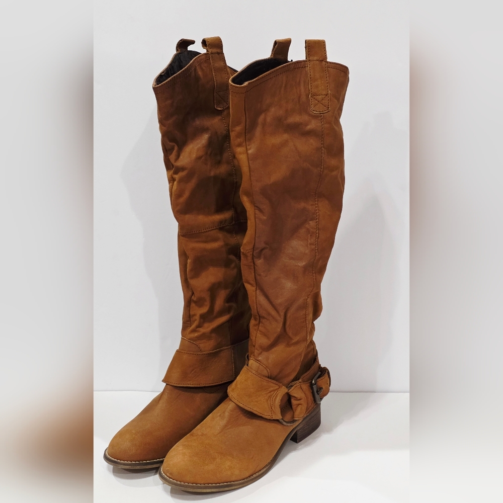 Steve Madden BANKKER Brown Suede Fabric Boot Tall Pull-On Riding Buckle 10 M New - Picture 4 of 16